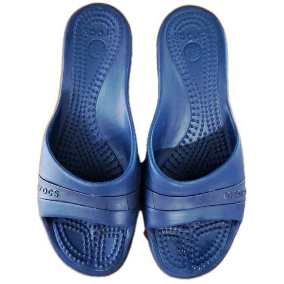 Crocs Women's 9 Blue Sassari Slides 3 Inch Wedge Heel FLAWS - See Photos - Picture 2 of 12